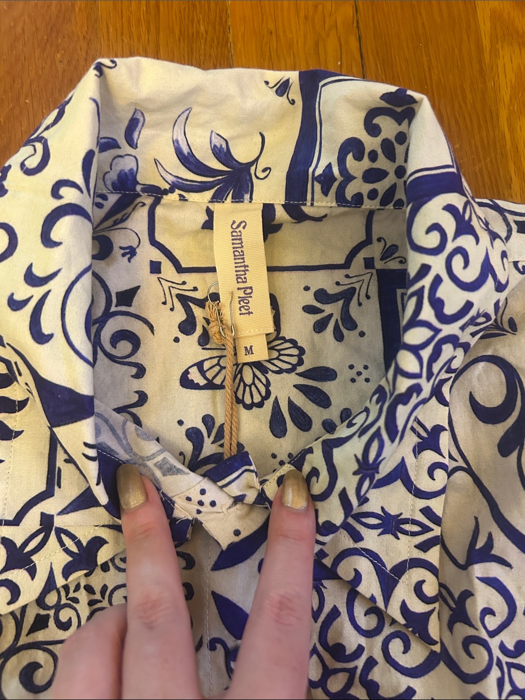 Nwt Samantha Pleet Moon Tile Enchantment Blouse Medium Indigo Blue Ivory A — image 3 of 8